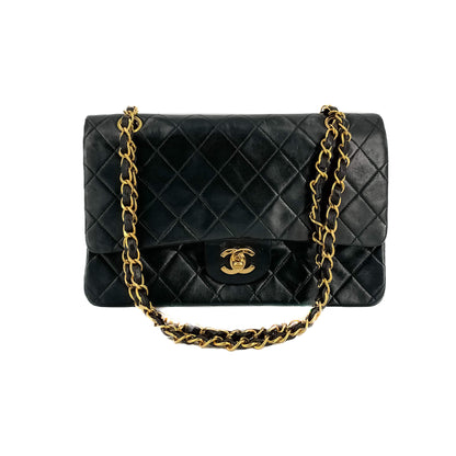 Classic Double Flap Chain Bag Black Leather Medium