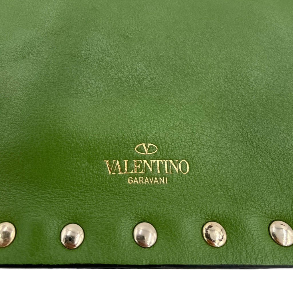 Rockstud Calfskin Leather Pouch Green