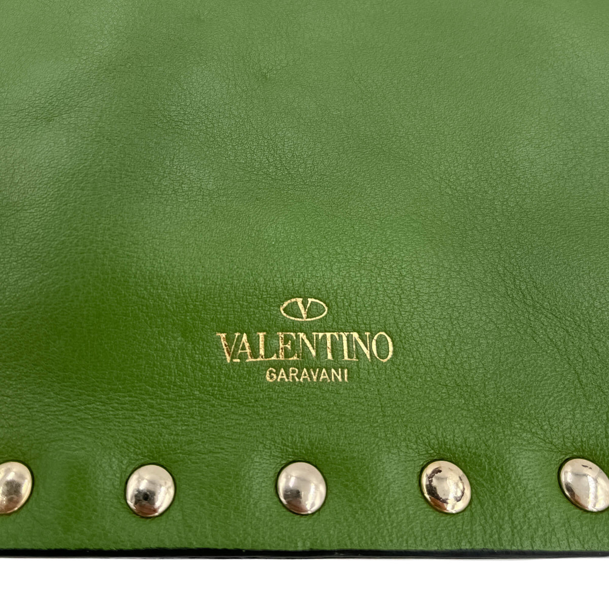 Rockstud Calfskin Leather Pouch Green