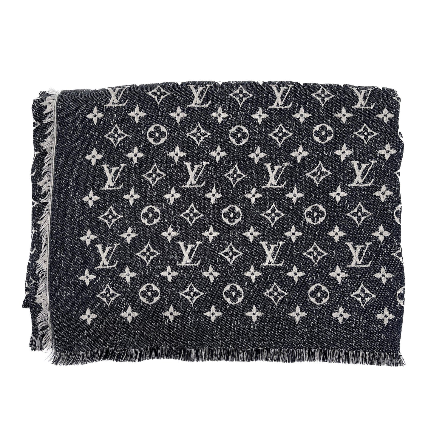 Foulard Monogram in Denim, Lana e Seta Reversibile 