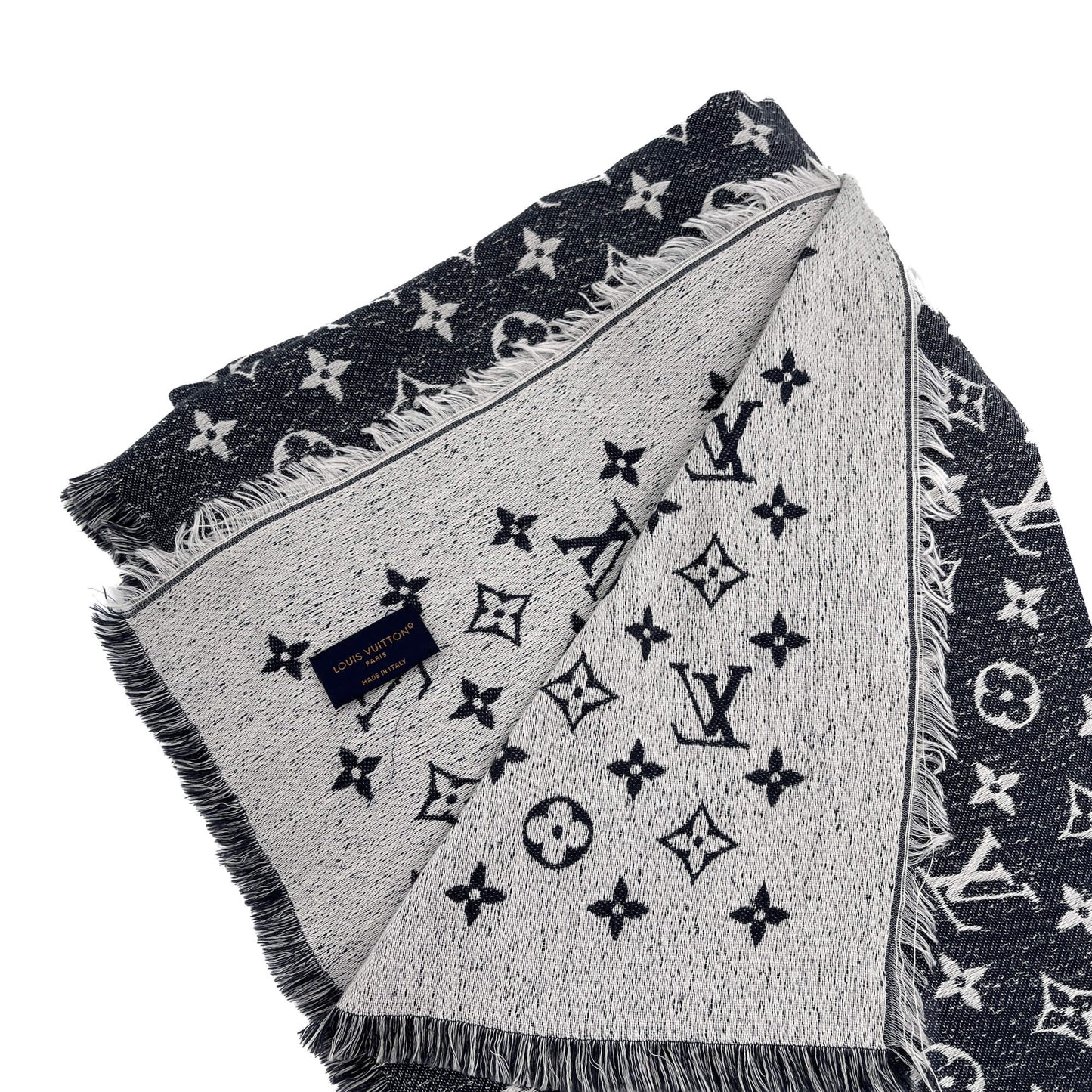 Foulard Monogram in Denim, Lana e Seta Reversibile 