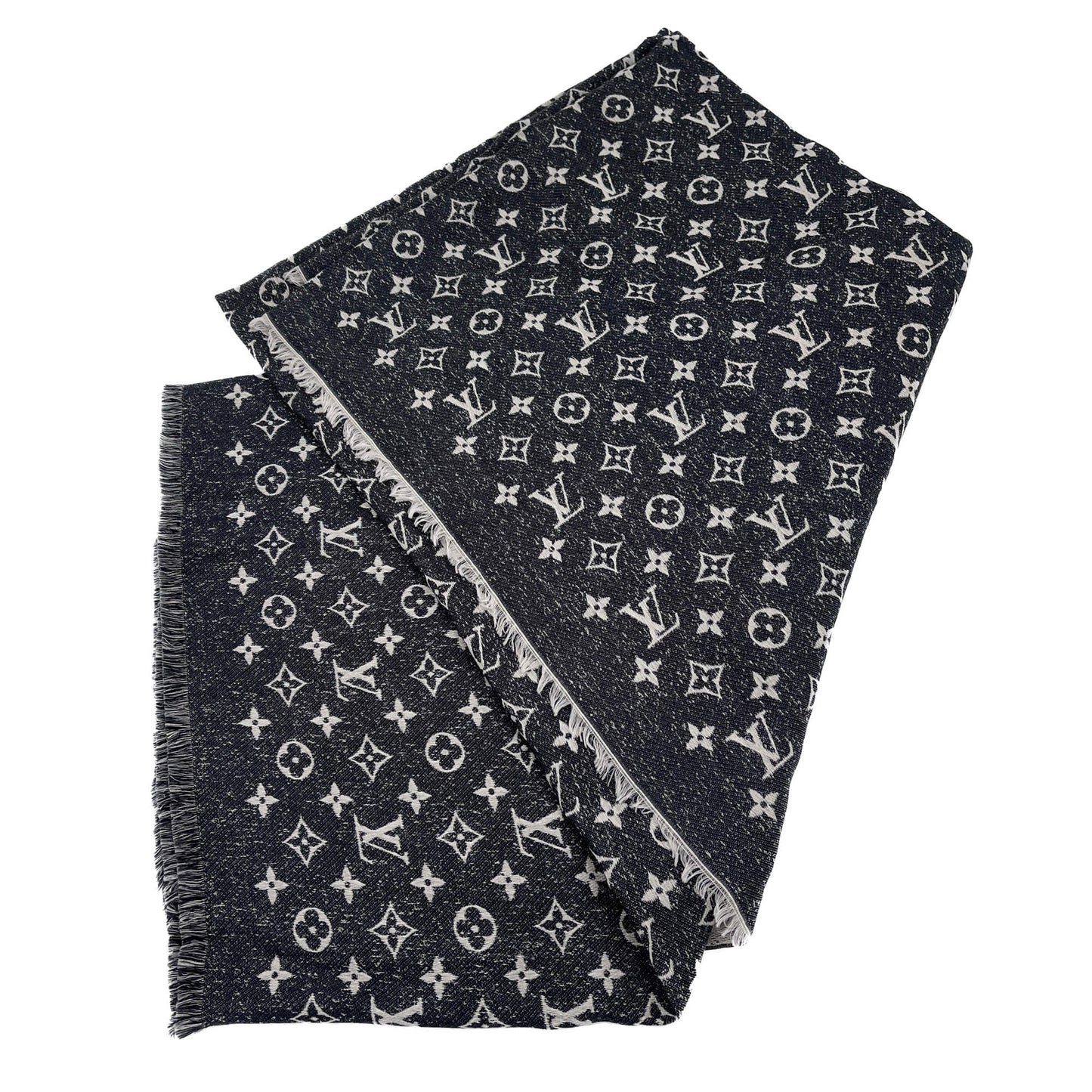 Foulard Monogram in Denim, Lana e Seta Reversibile 