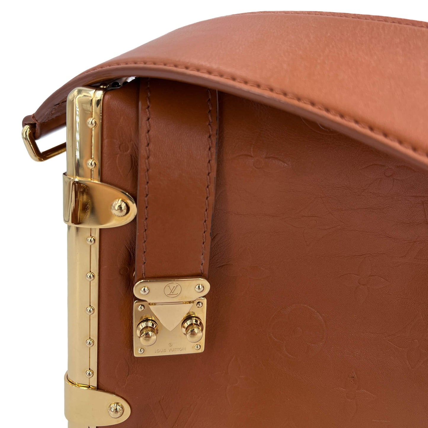 Side Trunk MM Embossed Monogram Leather Trunk Shoulder Bag Caramel