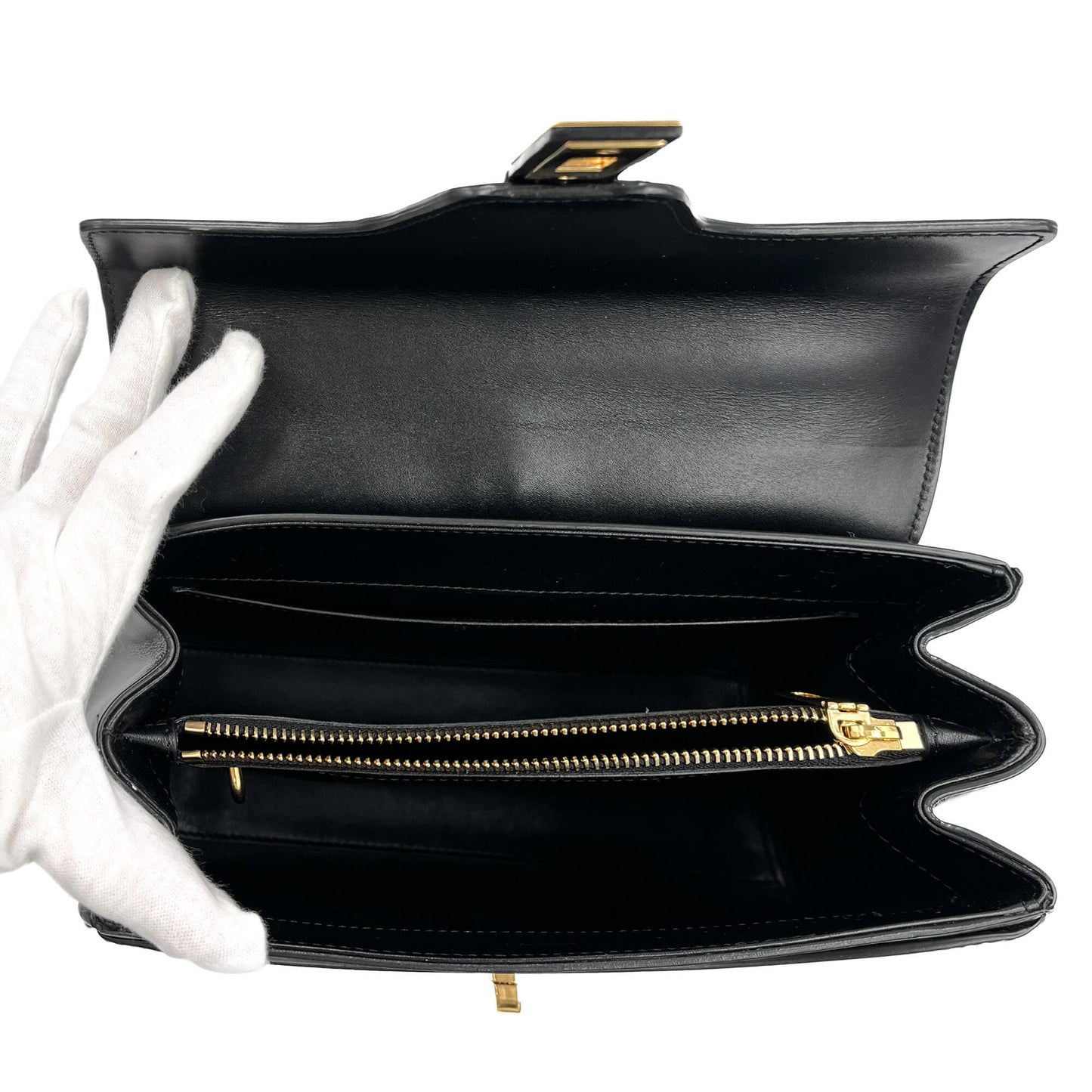 16 Seize Petit Sac à Main en Cuir de Veau Brillant Noir 