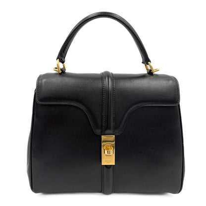 16 Seize Petit Sac à Main en Cuir de Veau Brillant Noir 