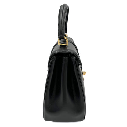 16 Seize Petit Sac à Main en Cuir de Veau Brillant Noir 