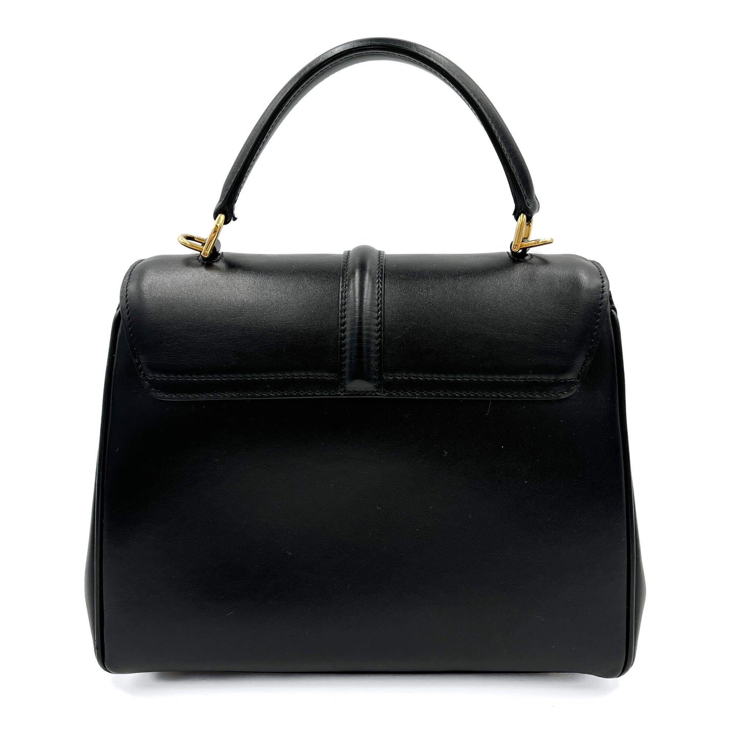 16 Seize Petit Sac à Main en Cuir de Veau Brillant Noir 