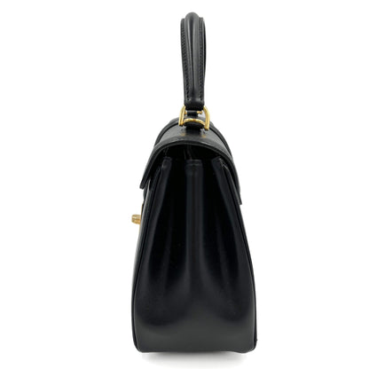 16 Seize Petit Sac à Main en Cuir de Veau Brillant Noir 