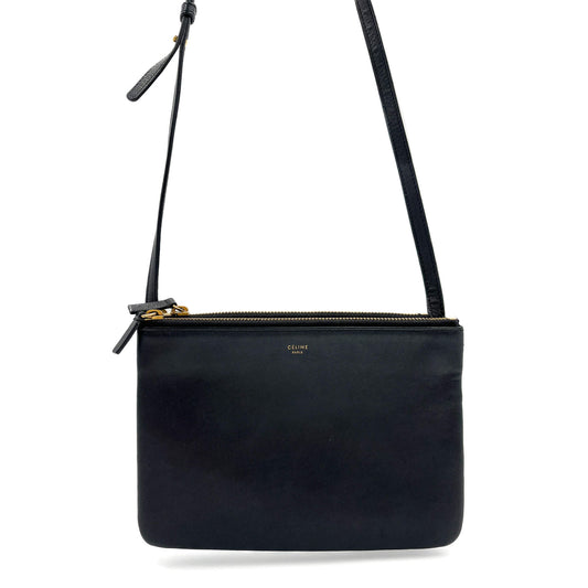 Trio couro 2-Ways Messenger Crossbody Preto 