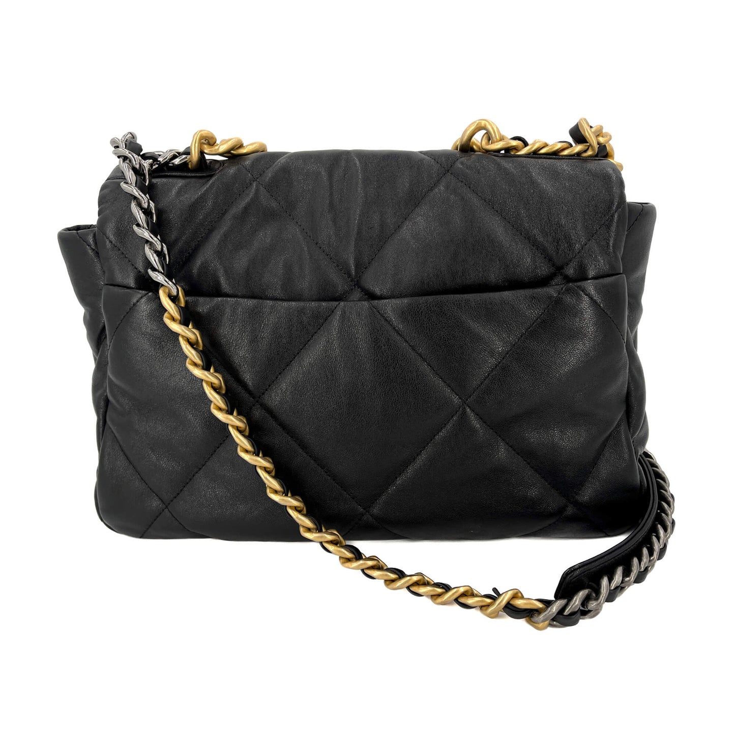 CHANEL 19 Grand Sac à Main en Cuir d'Agneau Matelassé 2-Ways Noir 