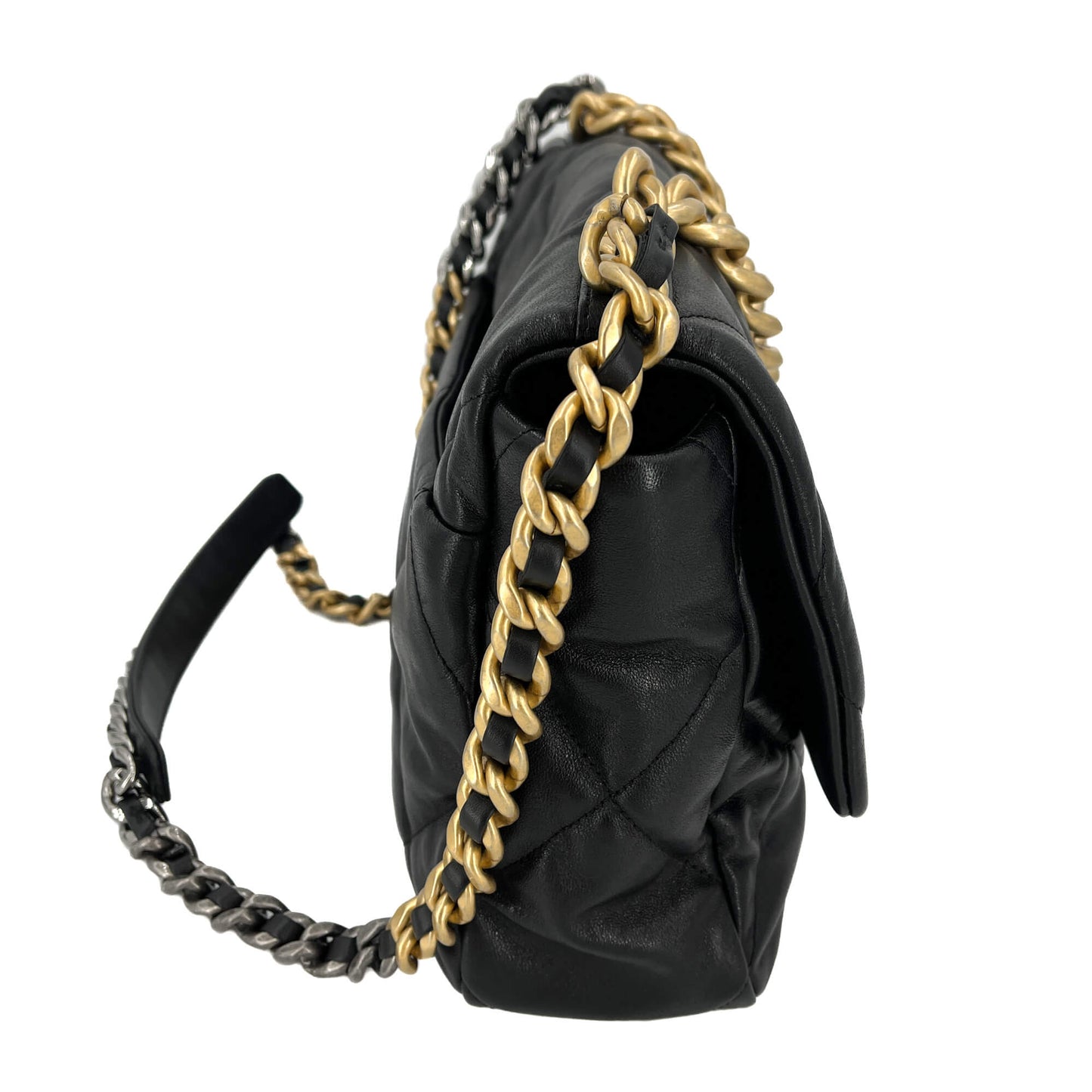 CHANEL 19 Grand Sac à Main en Cuir d'Agneau Matelassé 2-Ways Noir 