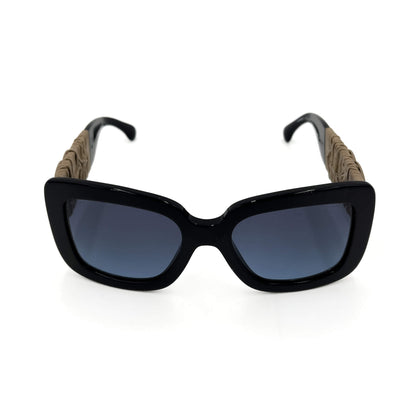 Lunettes de soleil bicolores en acétate carré et cuir de veau 
