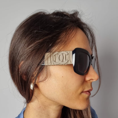 Lunettes de soleil bicolores en acétate carré et cuir de veau 