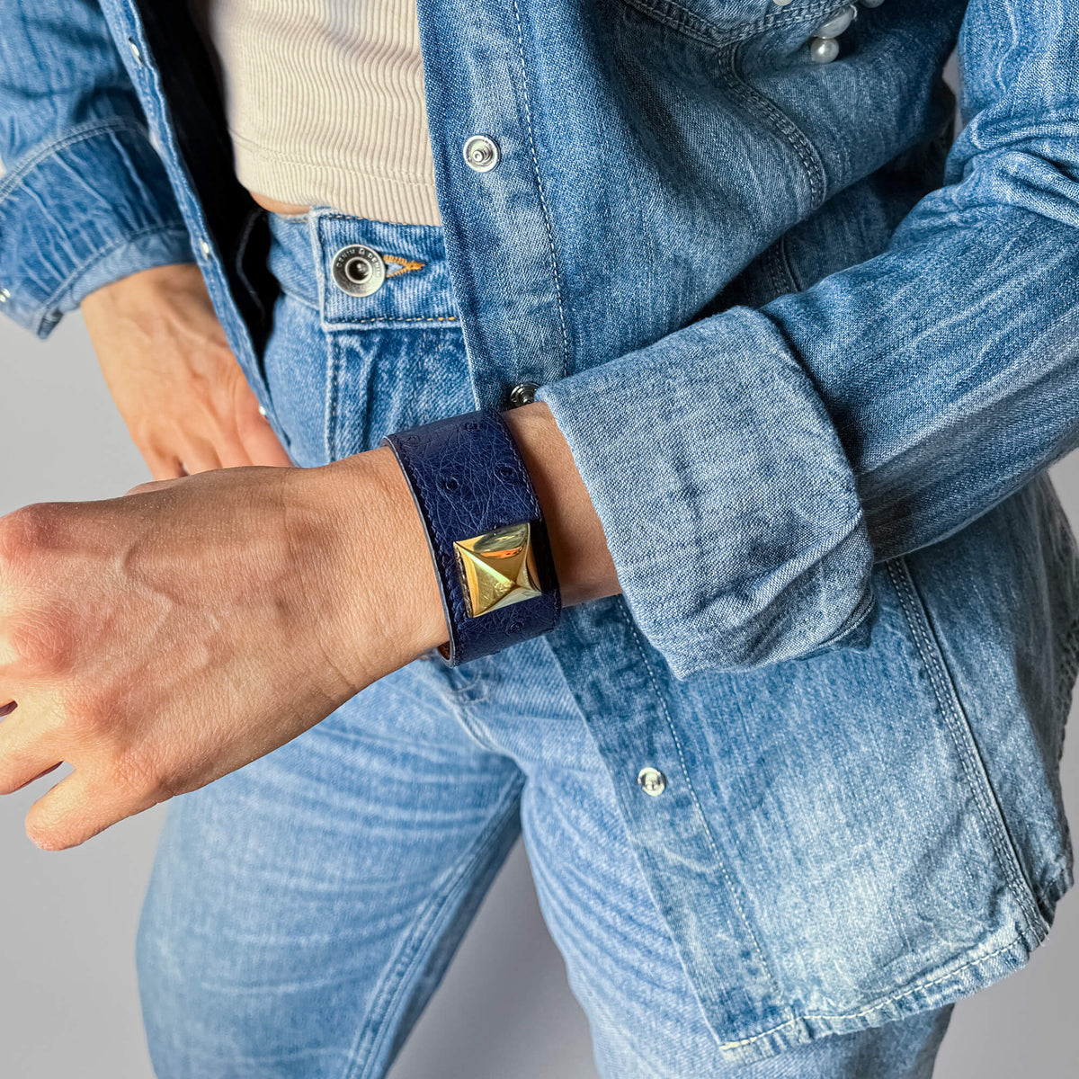 Medor Exotic Leather Bracelet 16 cm Blue