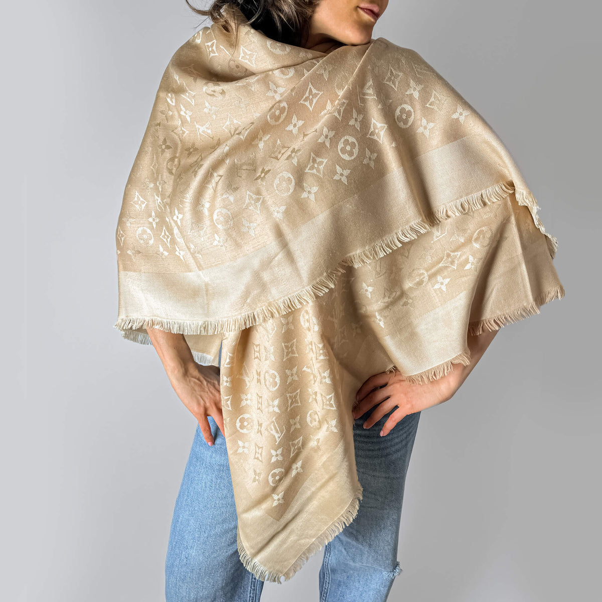 Foulard Classico in Lana e Seta Beige 