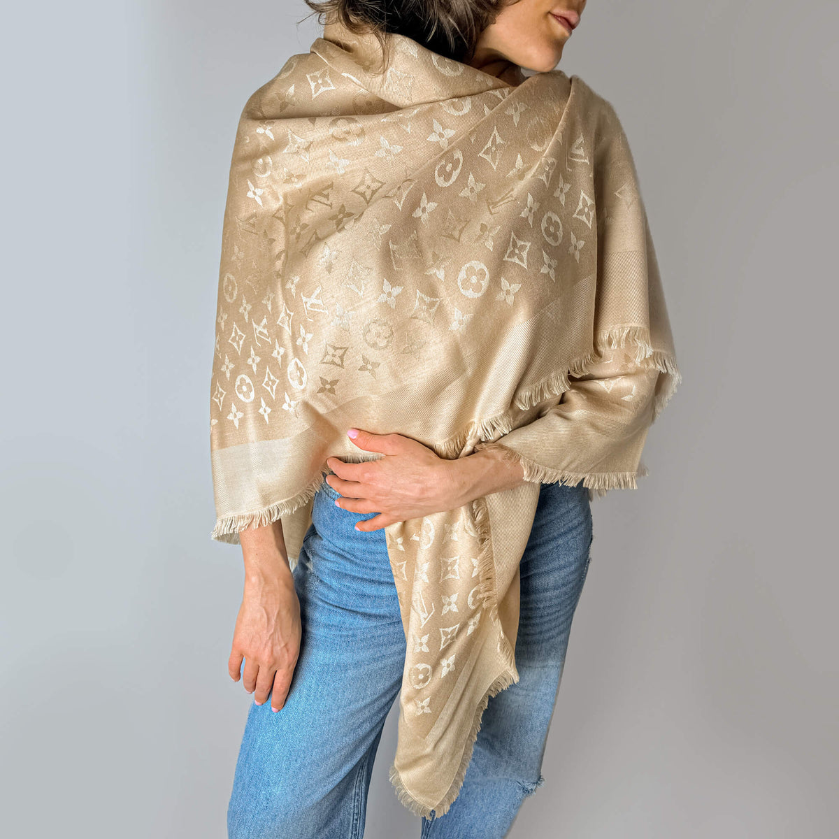 Foulard Classico in Lana e Seta Beige 