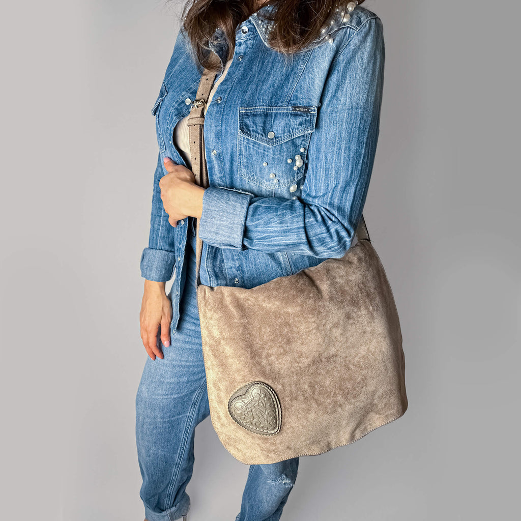 Sac à bandoulière en suède Tribeca beige 
