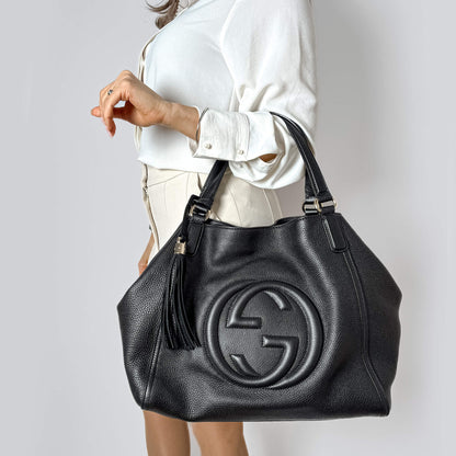 Soho Medium Leder Hobo Schultertasche Schwarz 