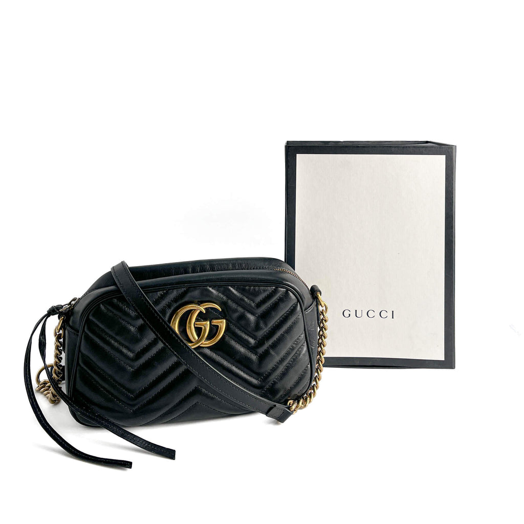 GG Marmont Kleine Matelassierte Leder Kamera Tasche Schwarz 