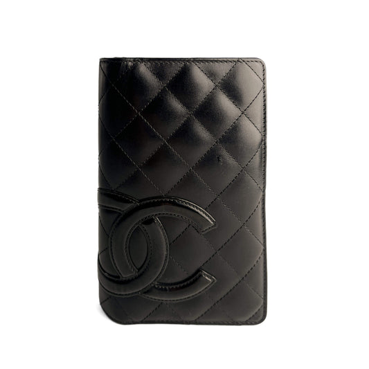 31 Rue Cambon Lambskin Leather Matelassè Vertical Long Wallet Black