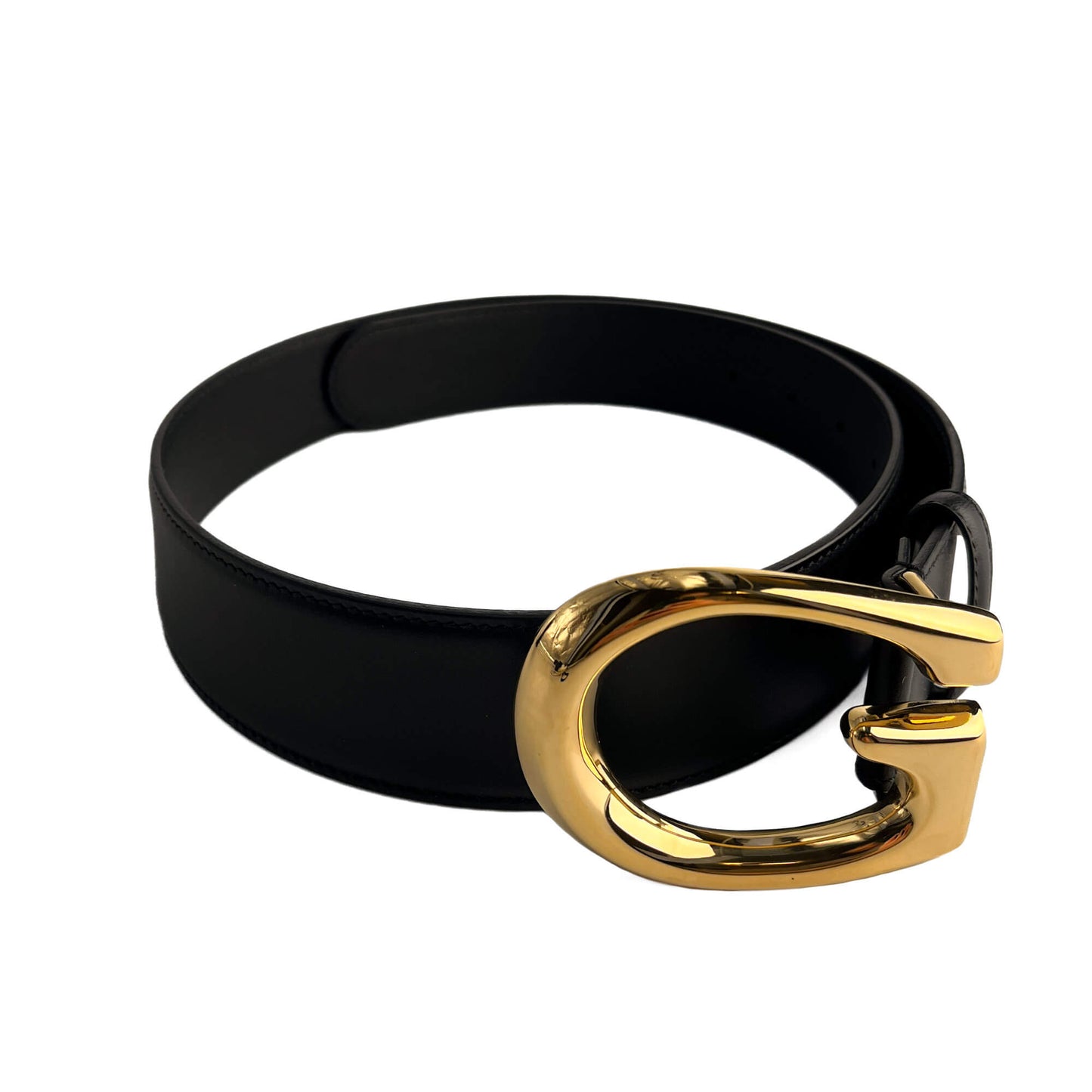 G Buckle Leather Thin Belt Black