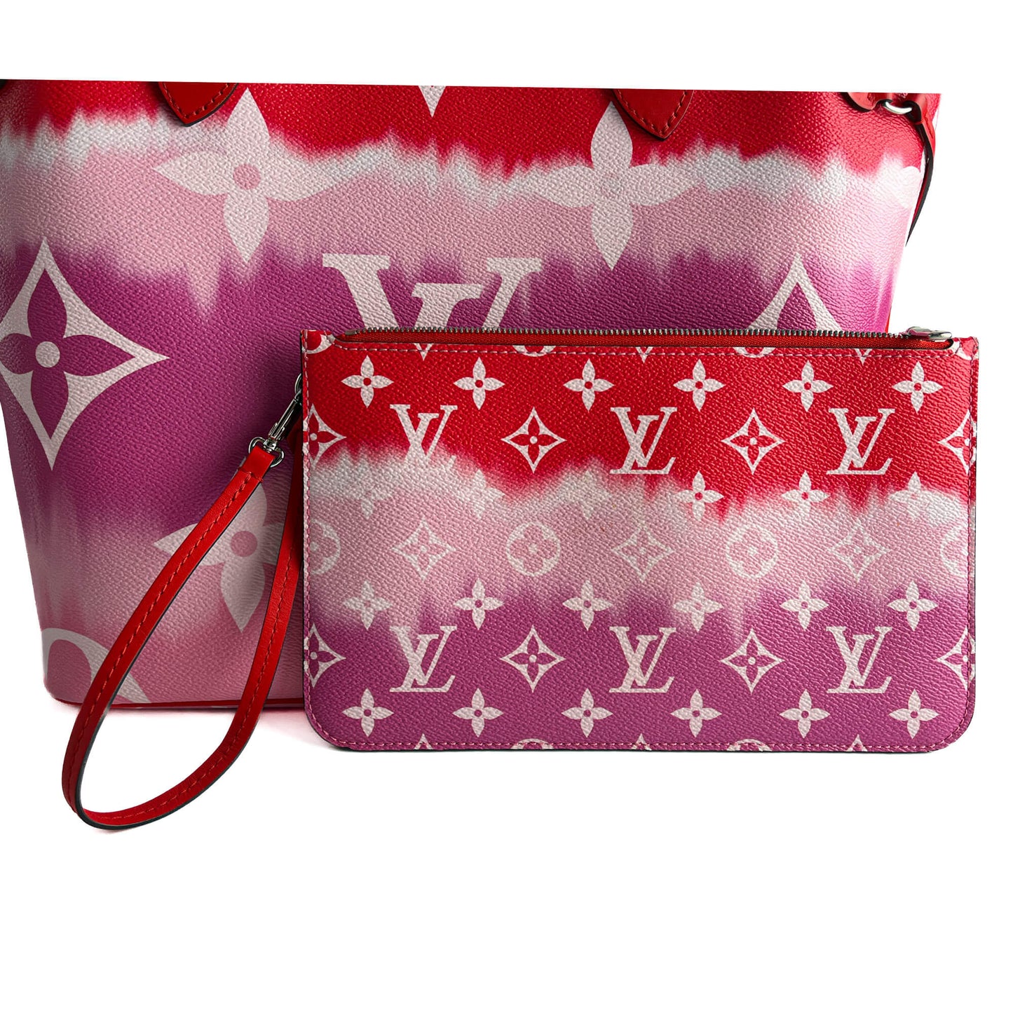 Neverfull MM Canvas Escale Monogram Giant Shoulder Bag Red & Pink