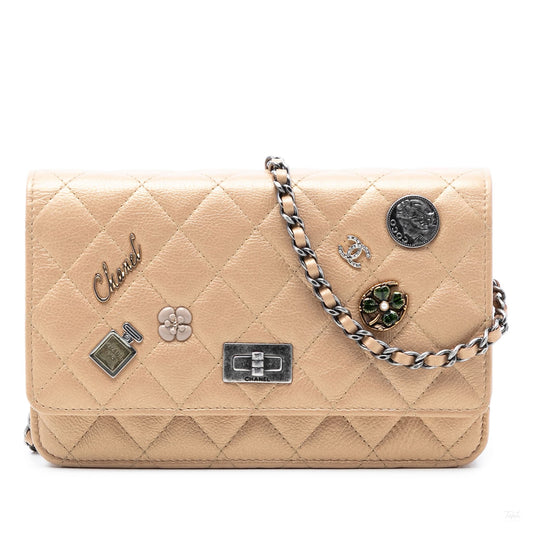 322603123 Chanel Quilted Aged Calfskin Reissue 2.55 Lucky Charms Wallet On Chain Beige 1