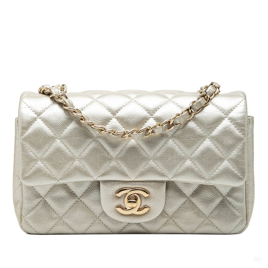 322604041 Chanel Mini Rectangular Classic Metallic Caviar Single Flap Gold 1