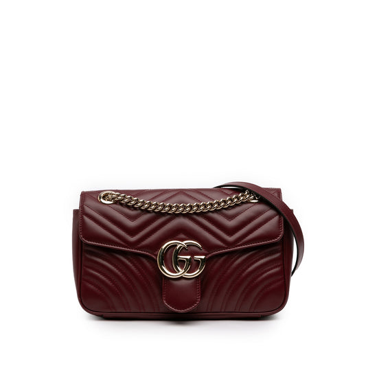 GG Marmont Small Chevron Leather Flap Bag Red