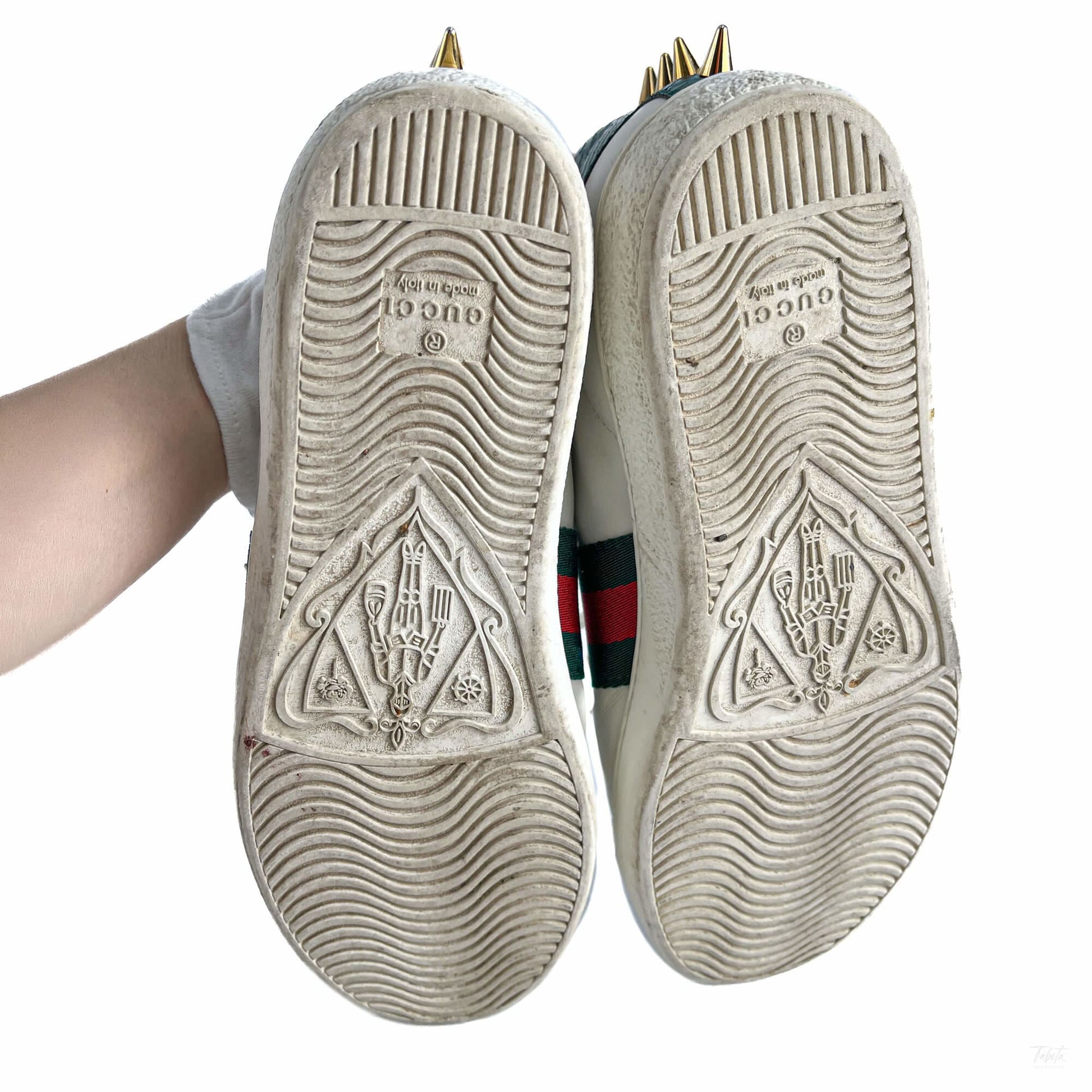 322605011 Gucci Ace Pearls Leather Striped Sneakers 37 White (11)