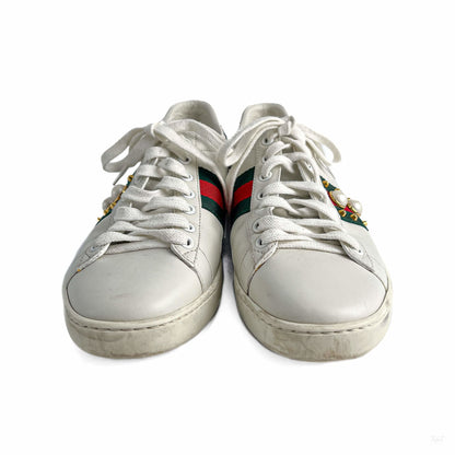 322605011 Gucci Ace Pearls Leather Striped Sneakers 37 White (3)
