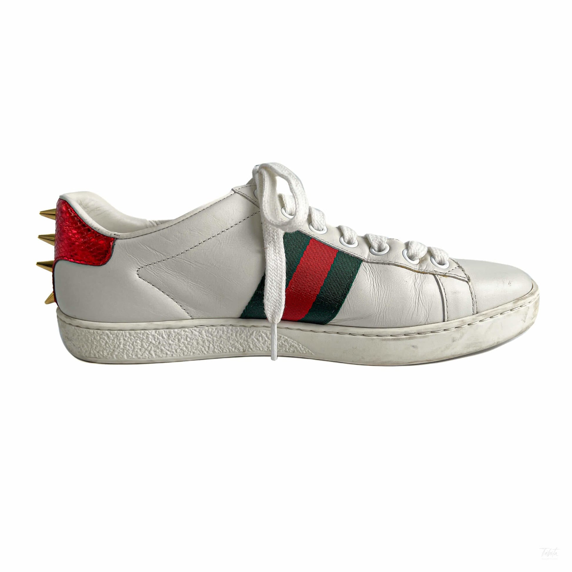 322605011 Gucci Ace Pearls Leather Striped Sneakers 37 White (7)