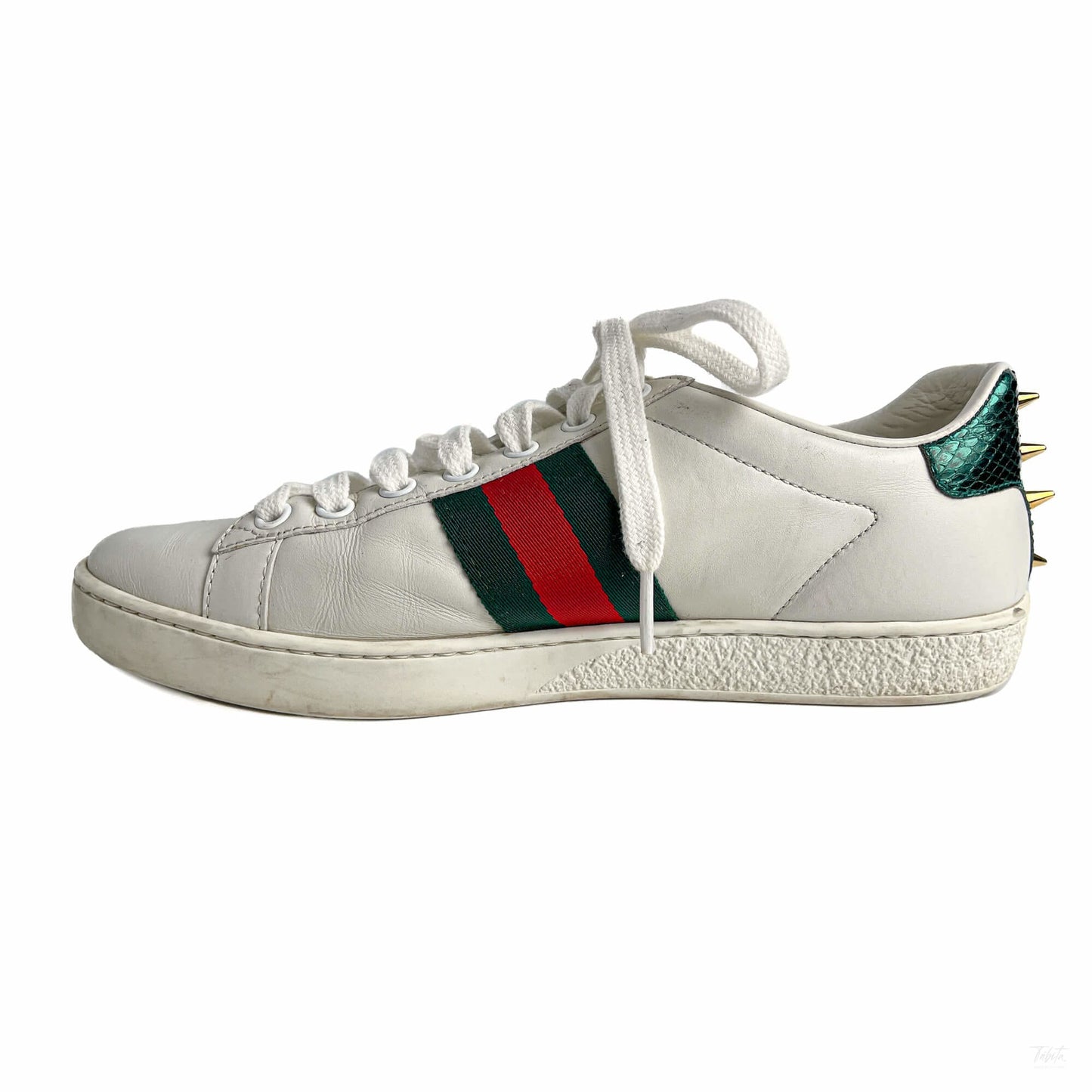 322605011 Gucci Ace Pearls Leather Striped Sneakers 37 White (9)