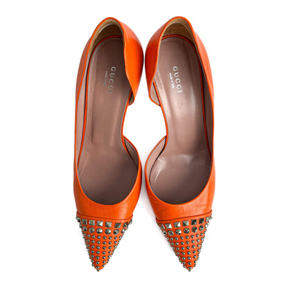 Studded Leather Pump 40 Orange