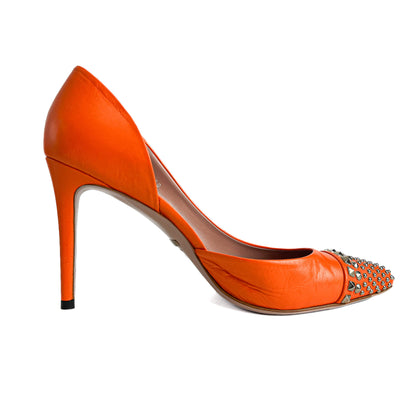 Studded Leather Pump 40 Orange