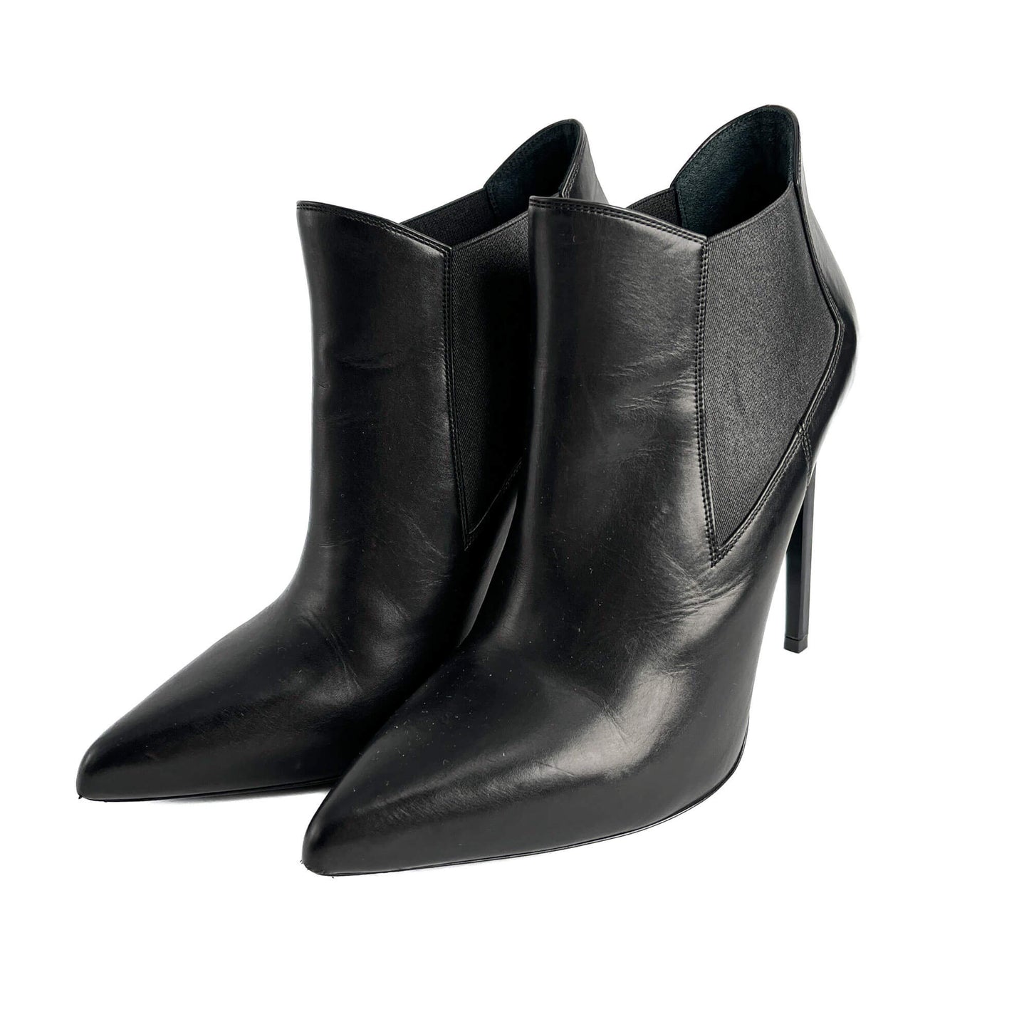 Chelsea Calfksin Leather High Heel Ankle Boots 40 1/2 Black