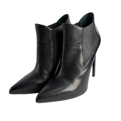 Chelsea Calfksin Leather High Heel Ankle Boots 40 1/2 Black