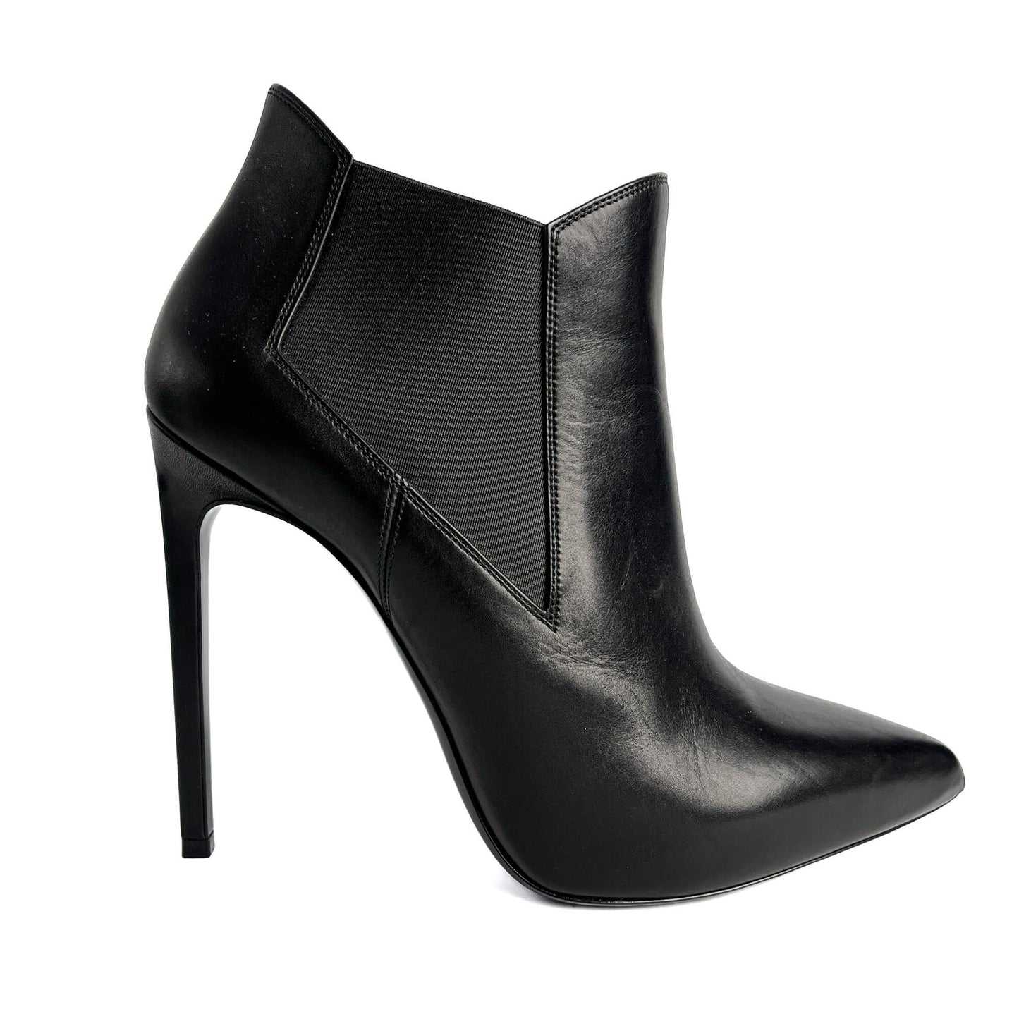 Chelsea Calfksin Leather High Heel Ankle Boots 40 1/2 Black