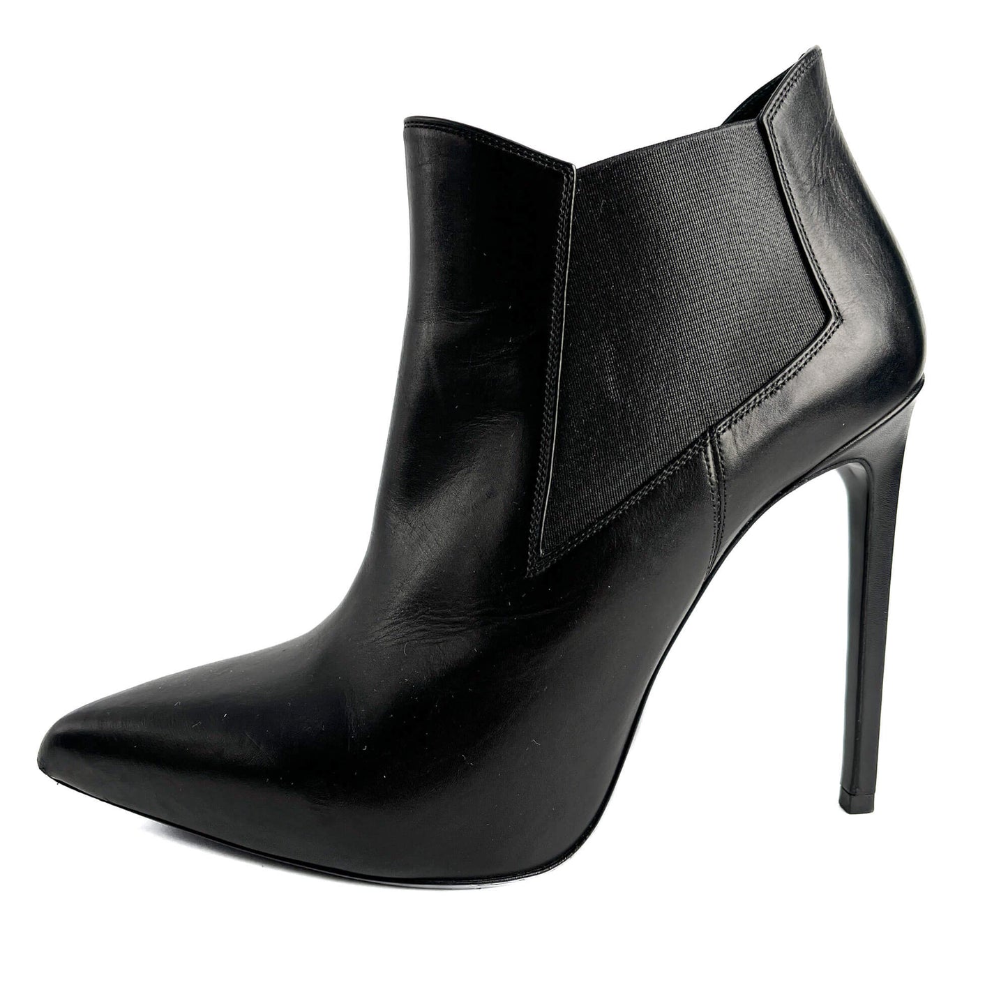 Chelsea Calfksin Leather High Heel Ankle Boots 40 1/2 Black