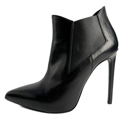 Chelsea Calfksin Leather High Heel Ankle Boots 40 1/2 Black