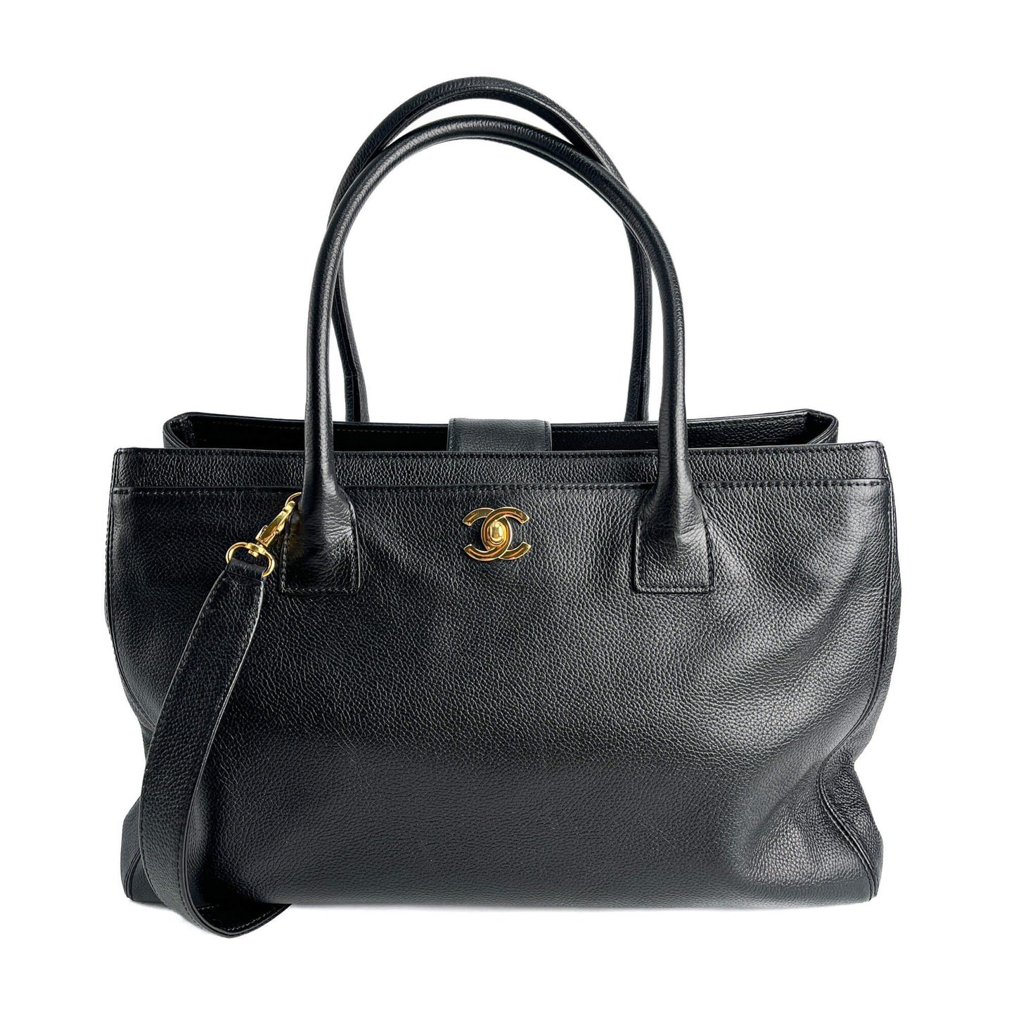 Executive Cerf Leather Tote Shoulder Bag Black