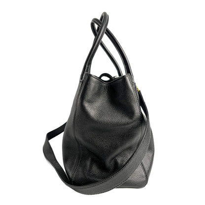 Executive Cerf Leather Tote Shoulder Bag Black