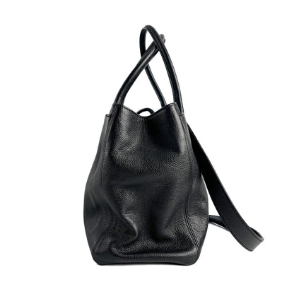 Executive Cerf Leather Tote Shoulder Bag Black