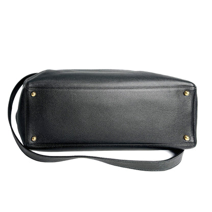Executive Cerf Leather Tote Shoulder Bag Black