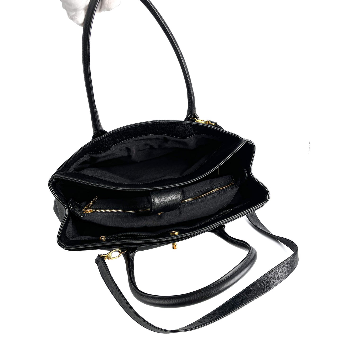 Executive Cerf Leather Tote Shoulder Bag Black