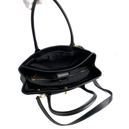 Executive Cerf Leather Tote Shoulder Bag Black