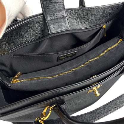 Executive Cerf Leather Tote Shoulder Bag Black