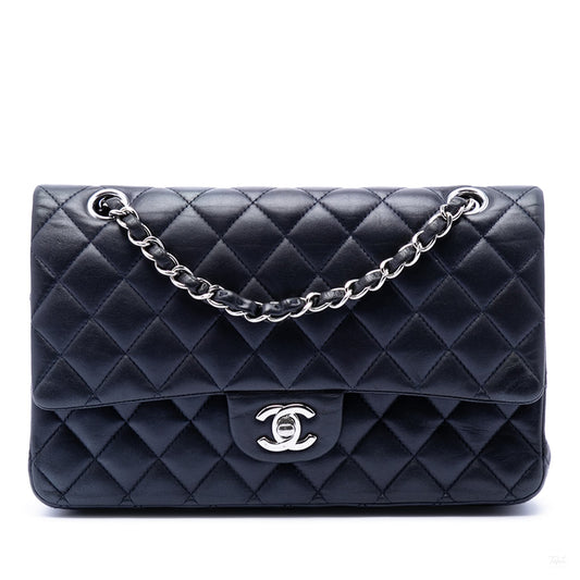 322605062 Chanel Medium Classic Lambskin Double Flap Blue 1