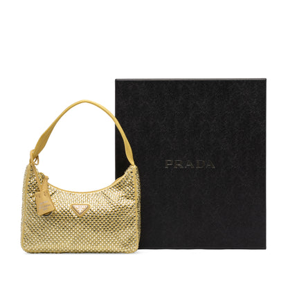 Re-Edition 2000 Satin & Crystal Pouch Crossbody Yellow 