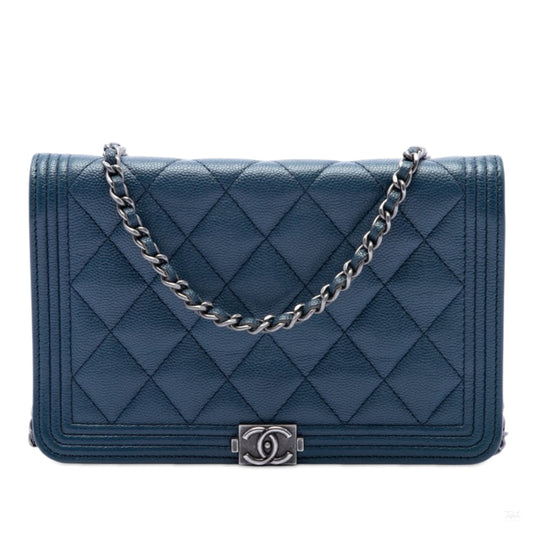 322605068 Chanel Quilted Caviar Boy Wallet on Chain Blue 1
